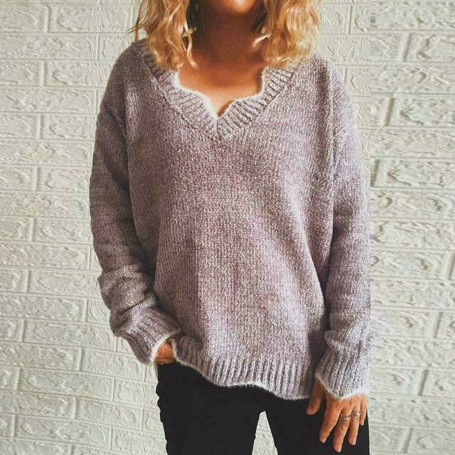 Casual winter trui met v-hals in effen kleur – Dames