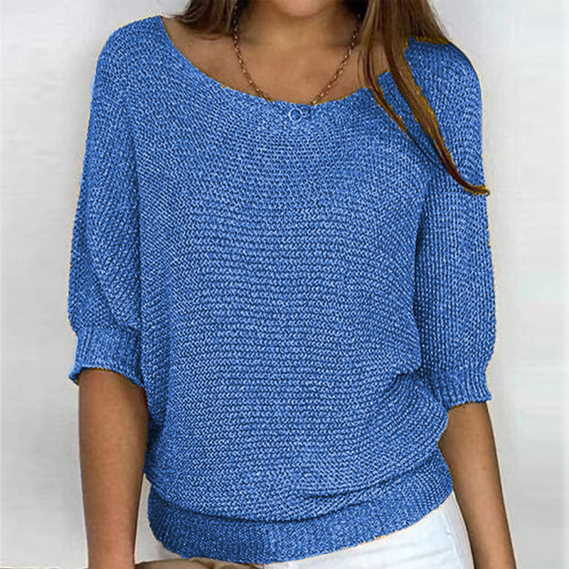 Effen casual trui met ronde hals en driekwart mouwen – Dames