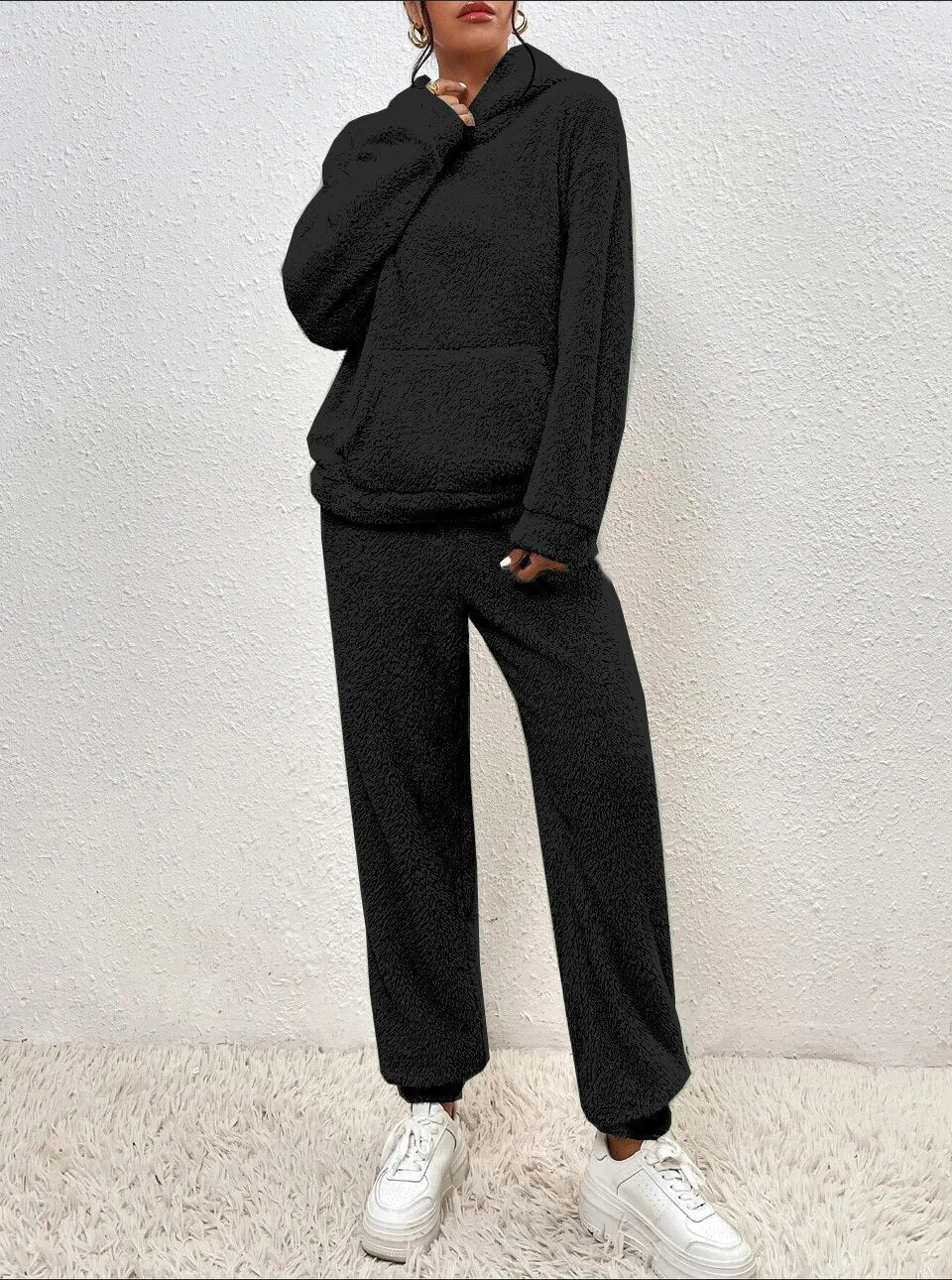 Zachte teddy winter set met warme hoodie – Dames