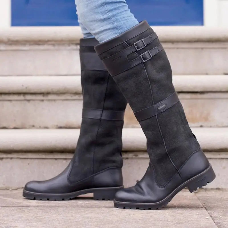 Waterdichte leren laarzen met hoge schacht en elegante gespen – Dames