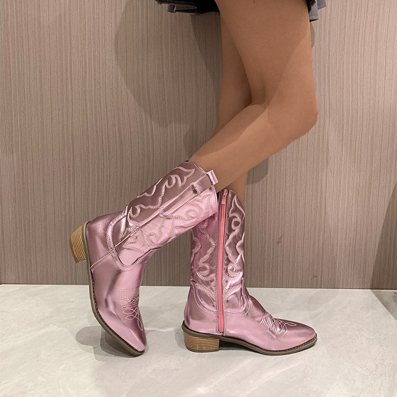 Statement metallic cowboy laarzen met tijdloos design – Dames