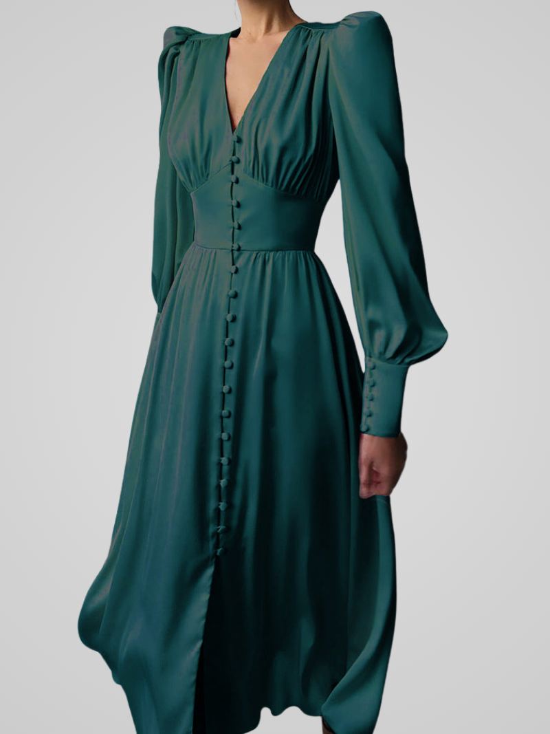 Elegante satijnen maxi jurk met wijde mouwen - Dames
