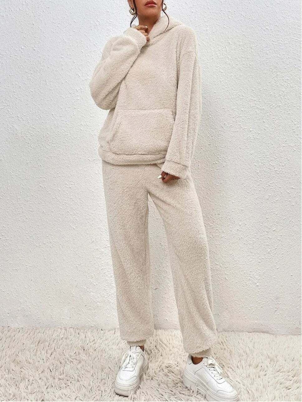 Zachte teddy winter set met warme hoodie – Dames