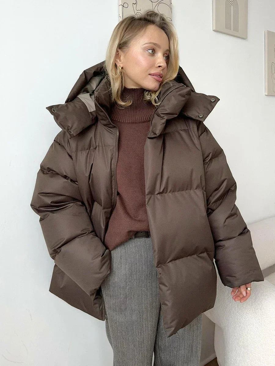 Warme gewatteerde oversized winterjas met capuchon – Dames