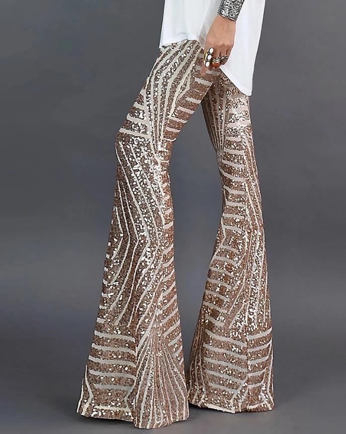 Glitterende flared feestbroek met hoge taille – Dames