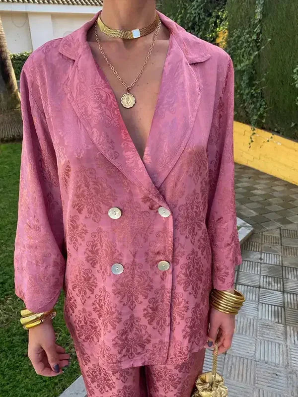 Elegante blazer set van katoenmix met gerimpelde details – Dames