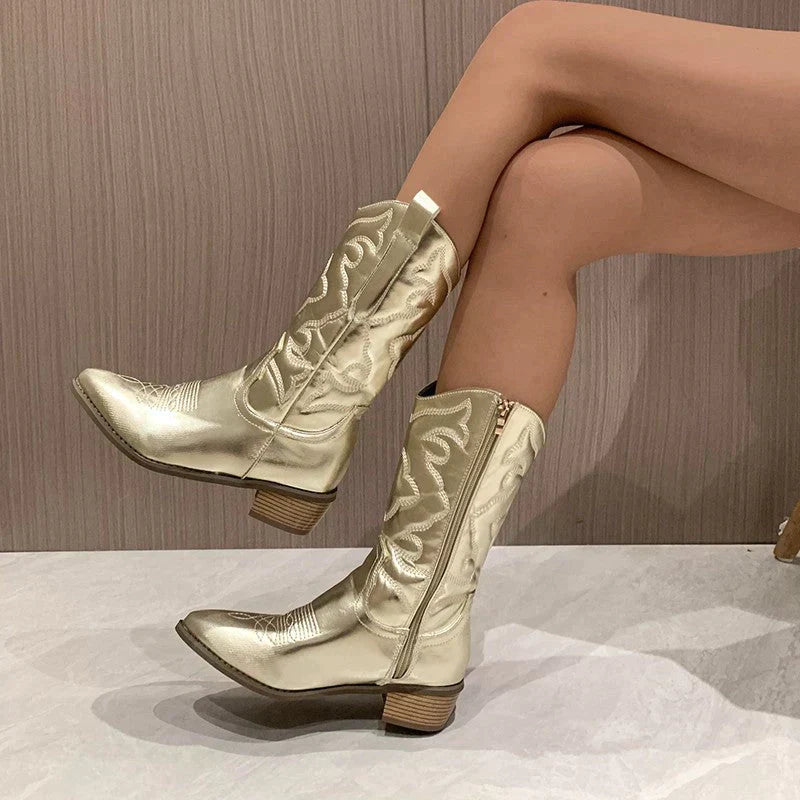 Statement metallic cowboy laarzen met tijdloos design – Dames