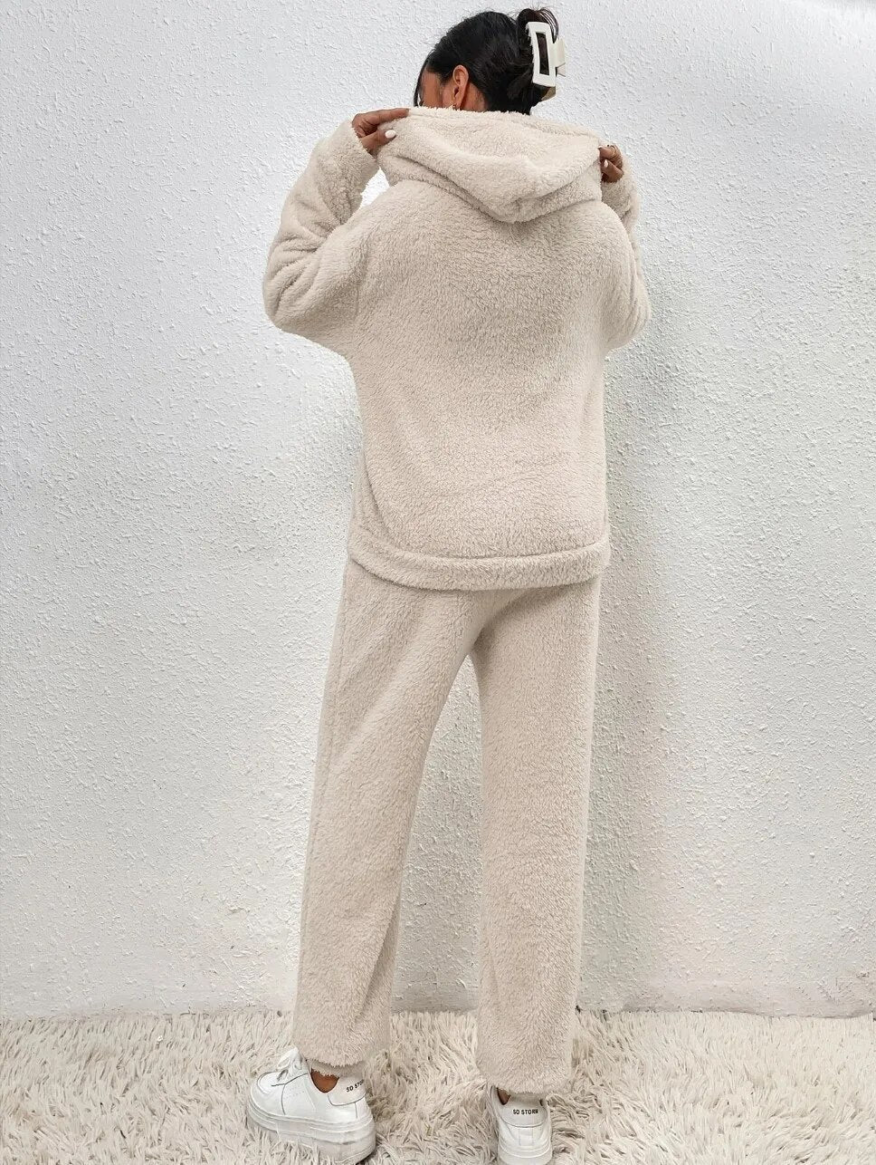 Zachte teddy winter set met warme hoodie – Dames