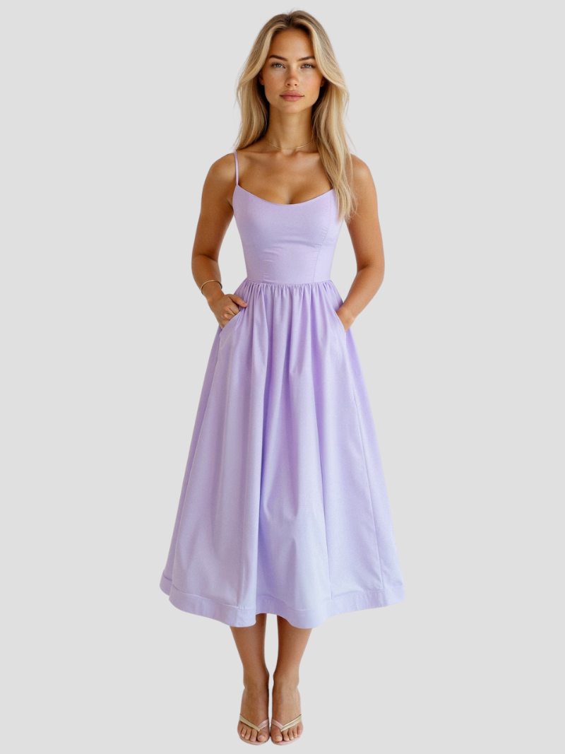 Sophie | Elegante Midi Zomerjurk Met Spaghettibandjes Voor Dames