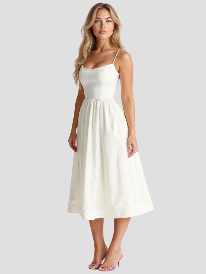 Sophie | Elegante Midi Zomerjurk Met Spaghettibandjes Voor Dames