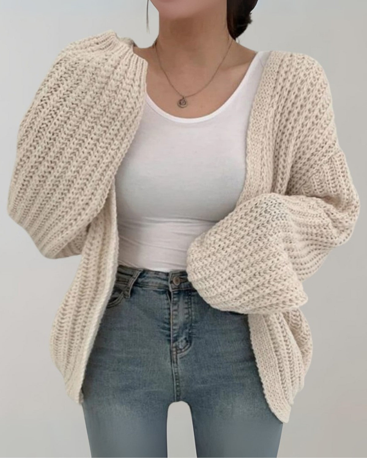 Stijlvolle gebreide cardigan met lange mouwen van zachte stof – Dames