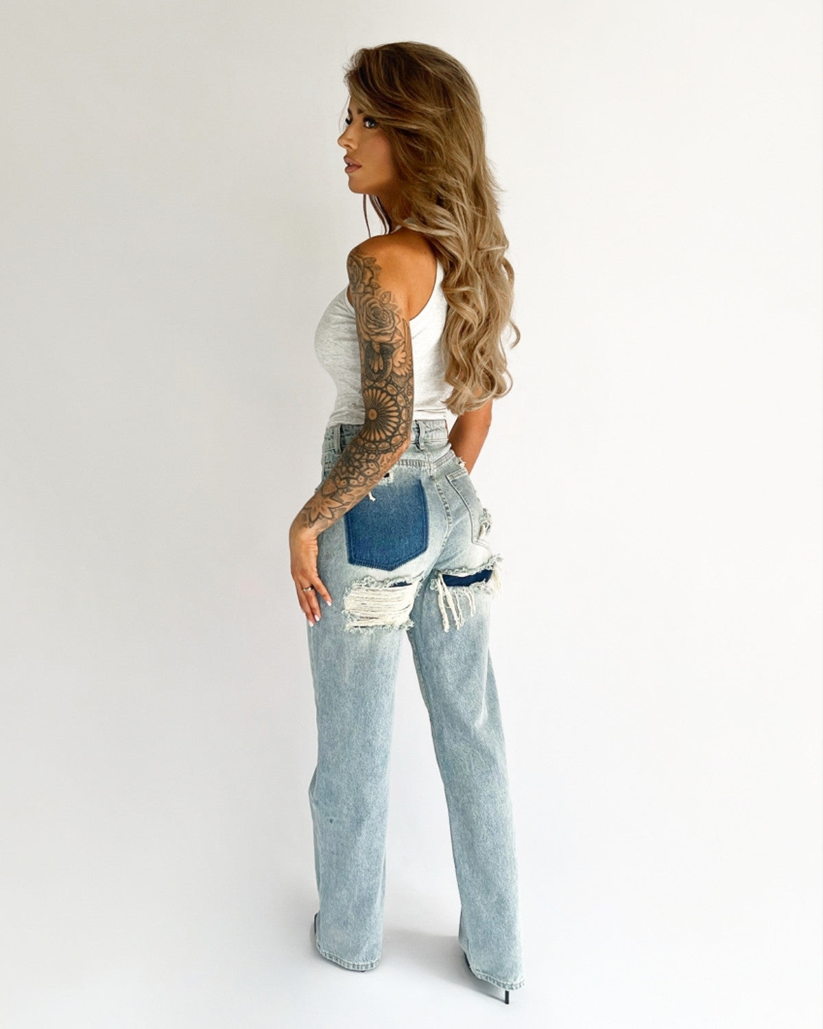 Stijlvolle jeans met hoge taille en wijde pijpen - Dames