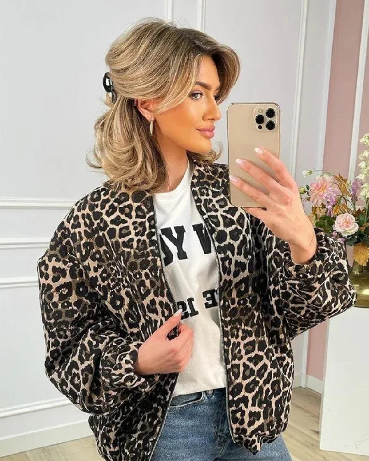 Stijlvolle korte jas met luipaardprint voor de herfst – Dames
