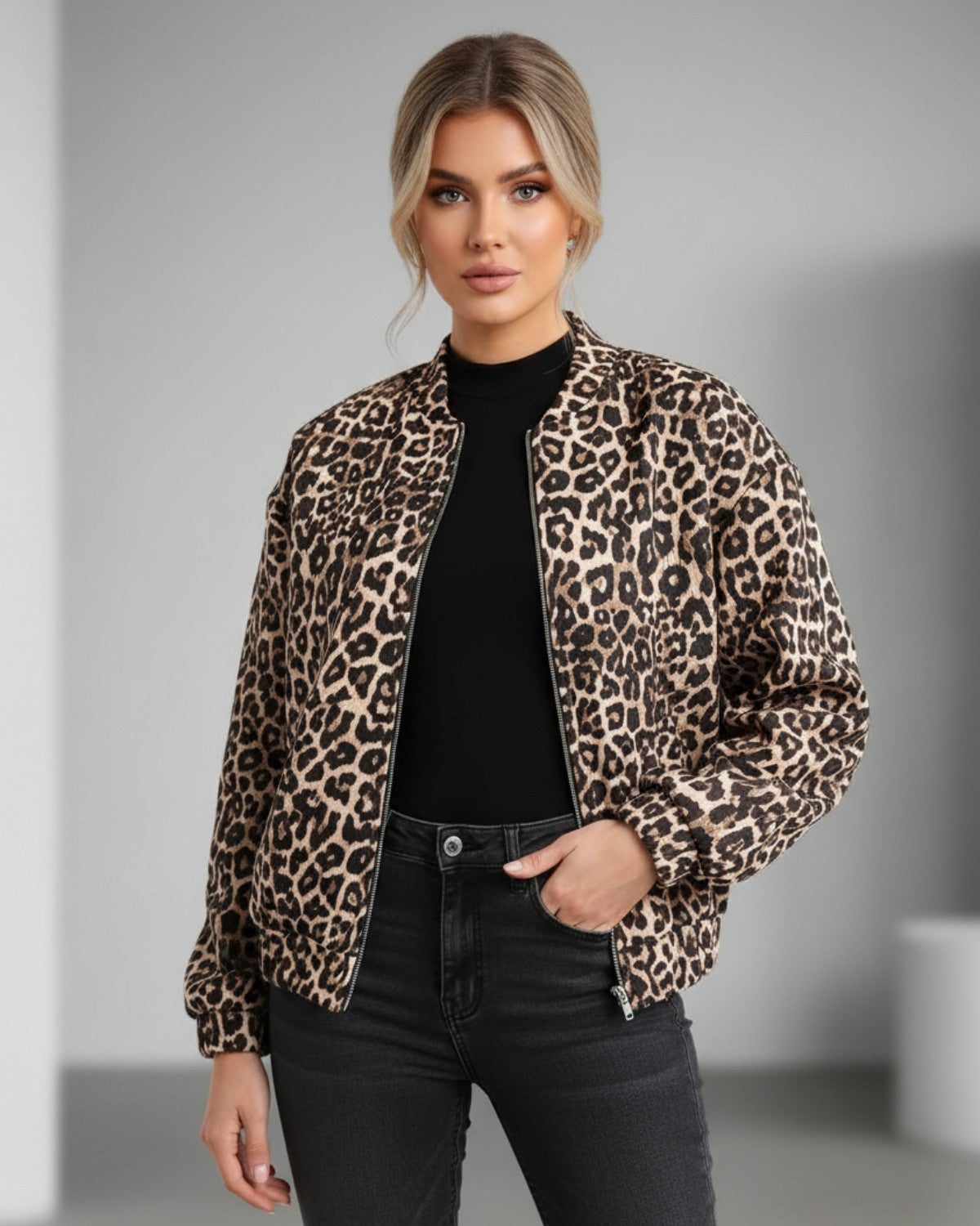 Stijlvolle korte jas met luipaardprint voor de herfst – Dames