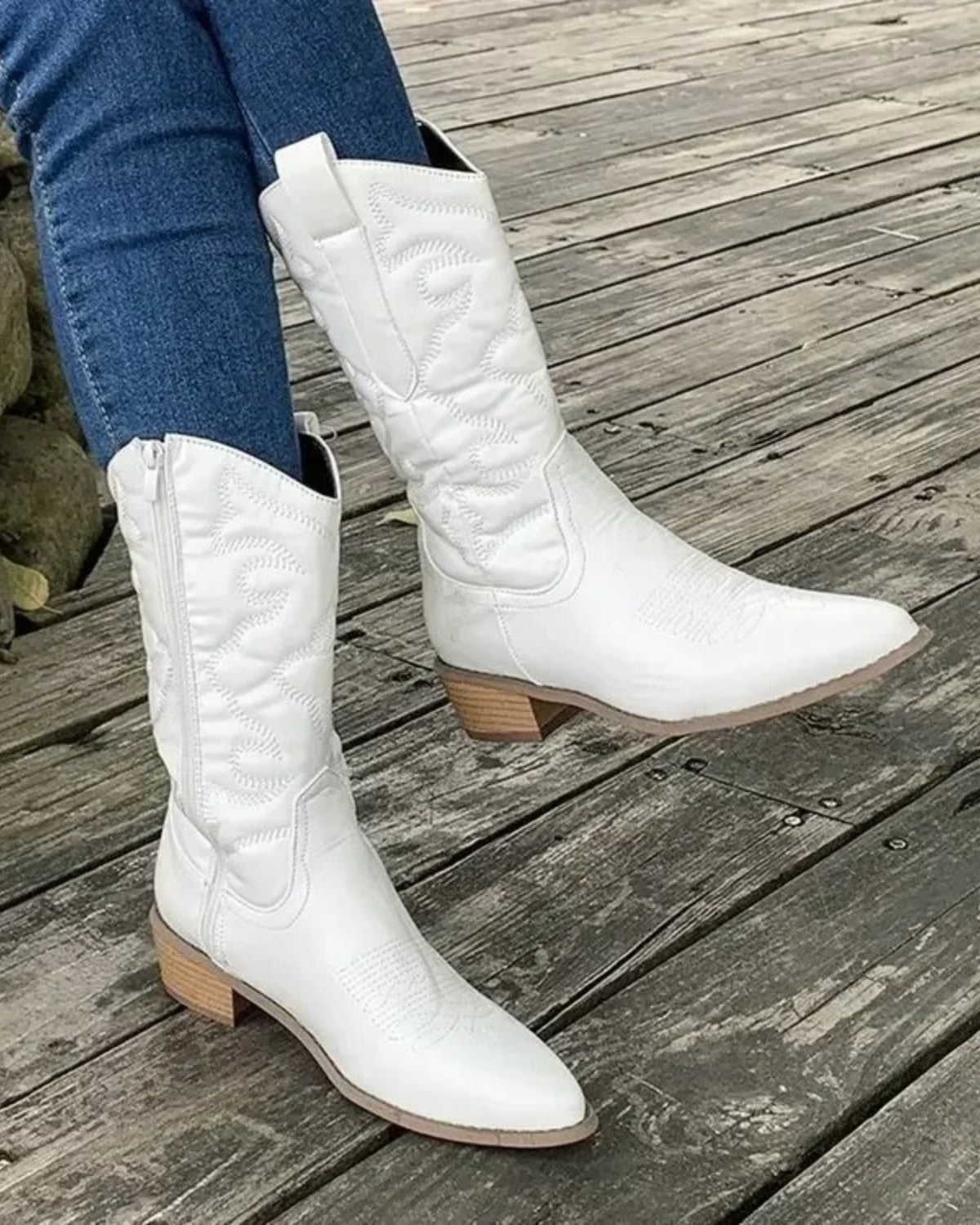 Stijlvolle leren cowboylaarzen met puntige neus voor winter – Dames