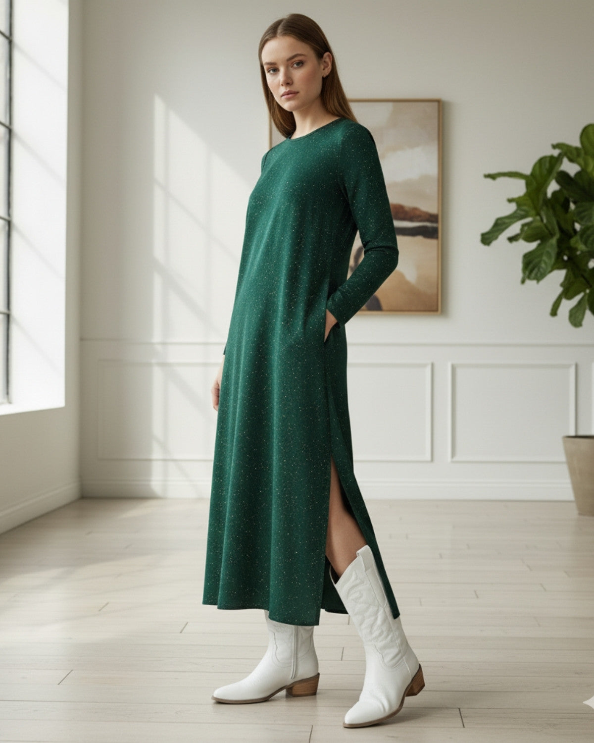 Stijlvolle leren cowboylaarzen met puntige neus voor winter – Dames