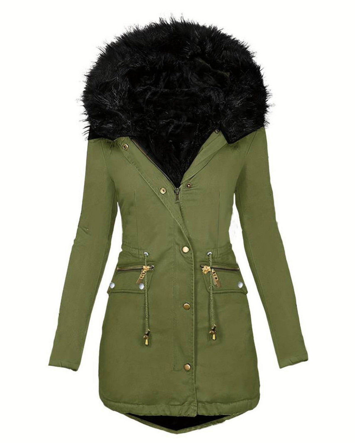 Stijlvolle parka jas met imitatiebont capuchon – Dames
