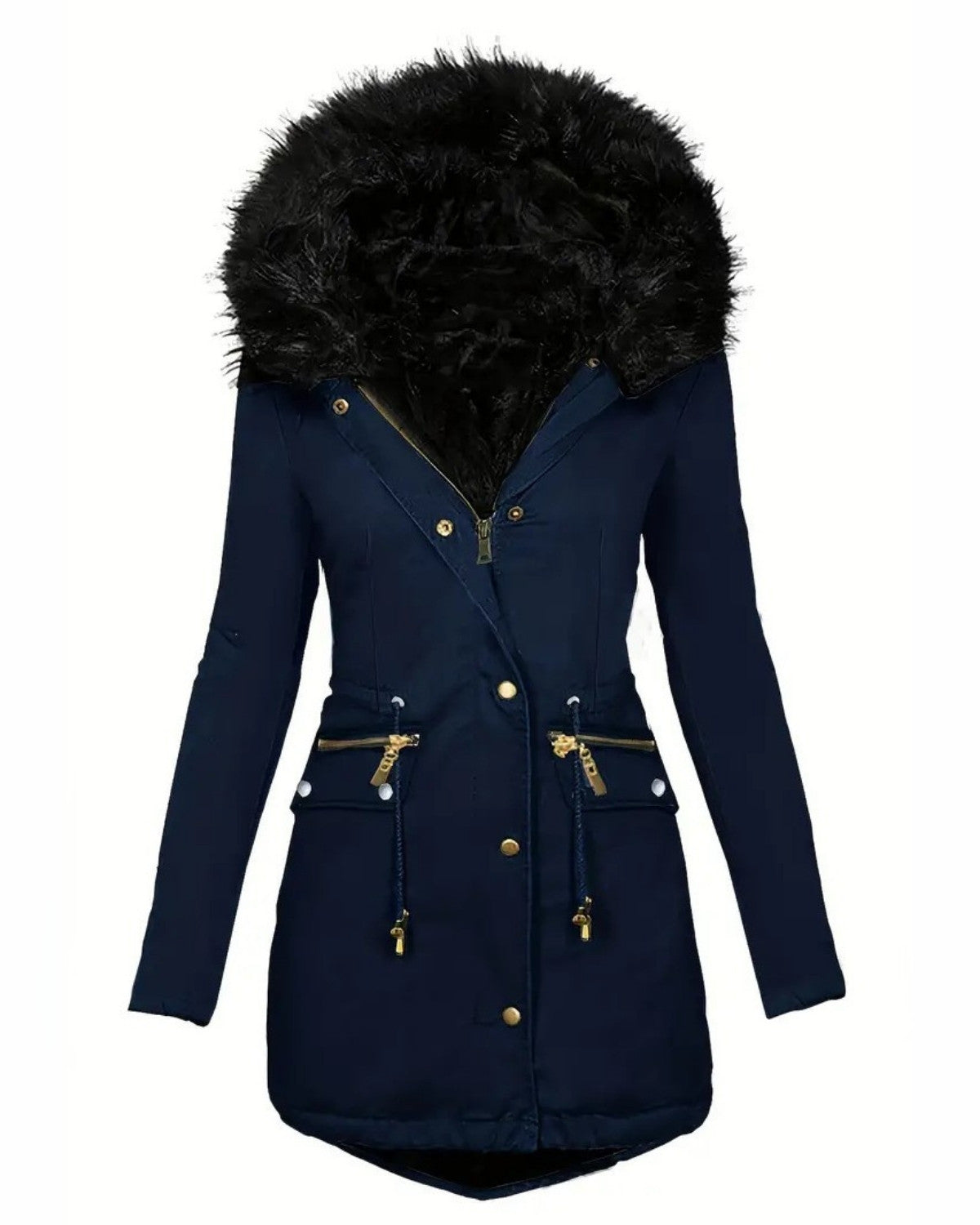 Stijlvolle parka jas met imitatiebont capuchon – Dames