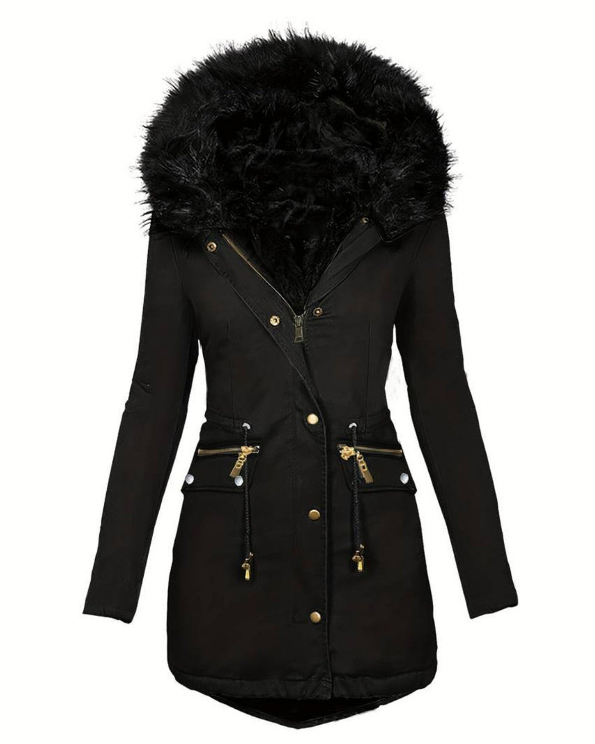 Stijlvolle parka jas met imitatiebont capuchon – Dames