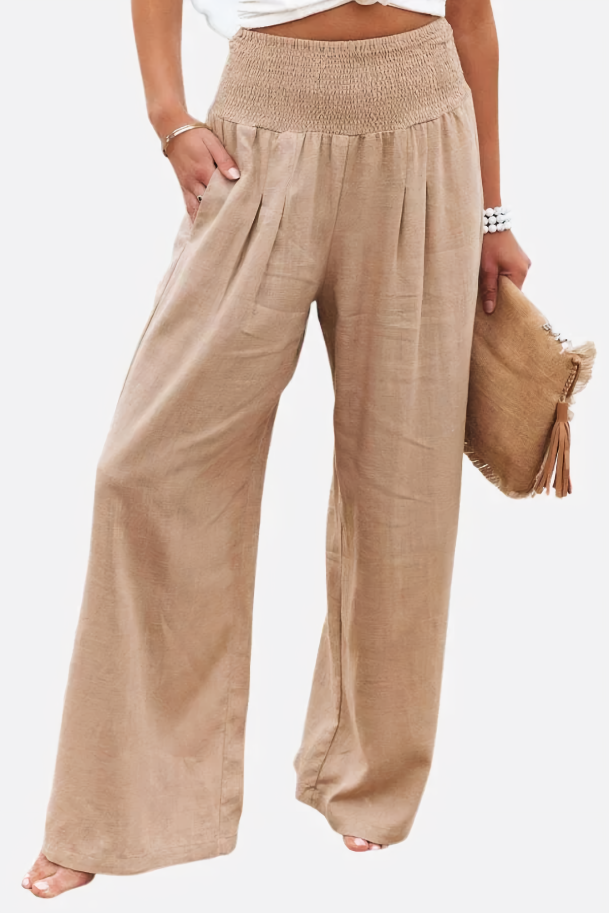 Katoen linnen palazzo broek met hoge taille – Dames