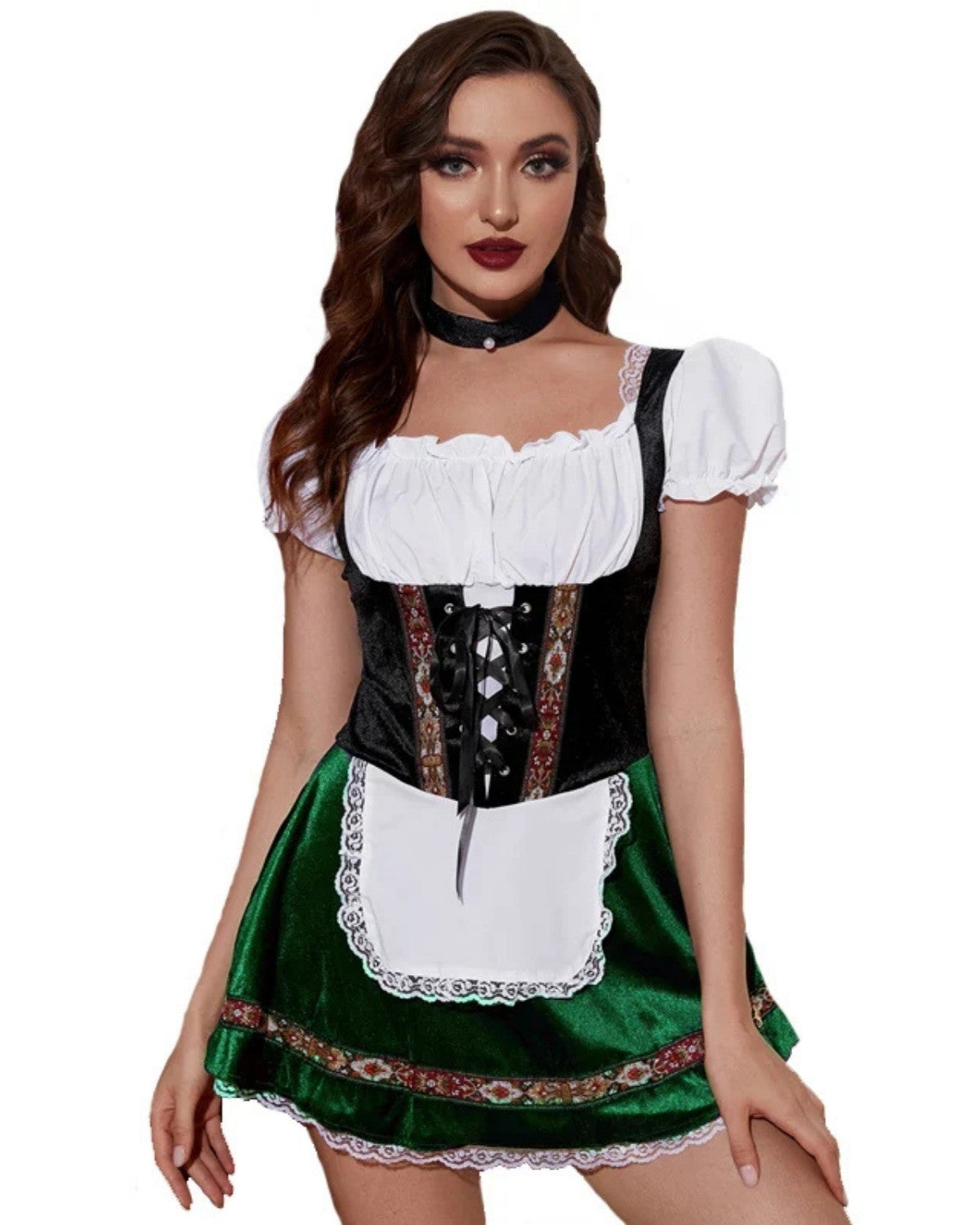 Traditioneel Oktoberfest Kostuum met Jurk, Schort en Hoofdband – Dames