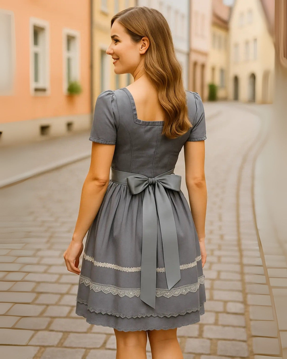 Traditionele Oktoberfest dirndl jurk met schort en vetersluiting – Dames