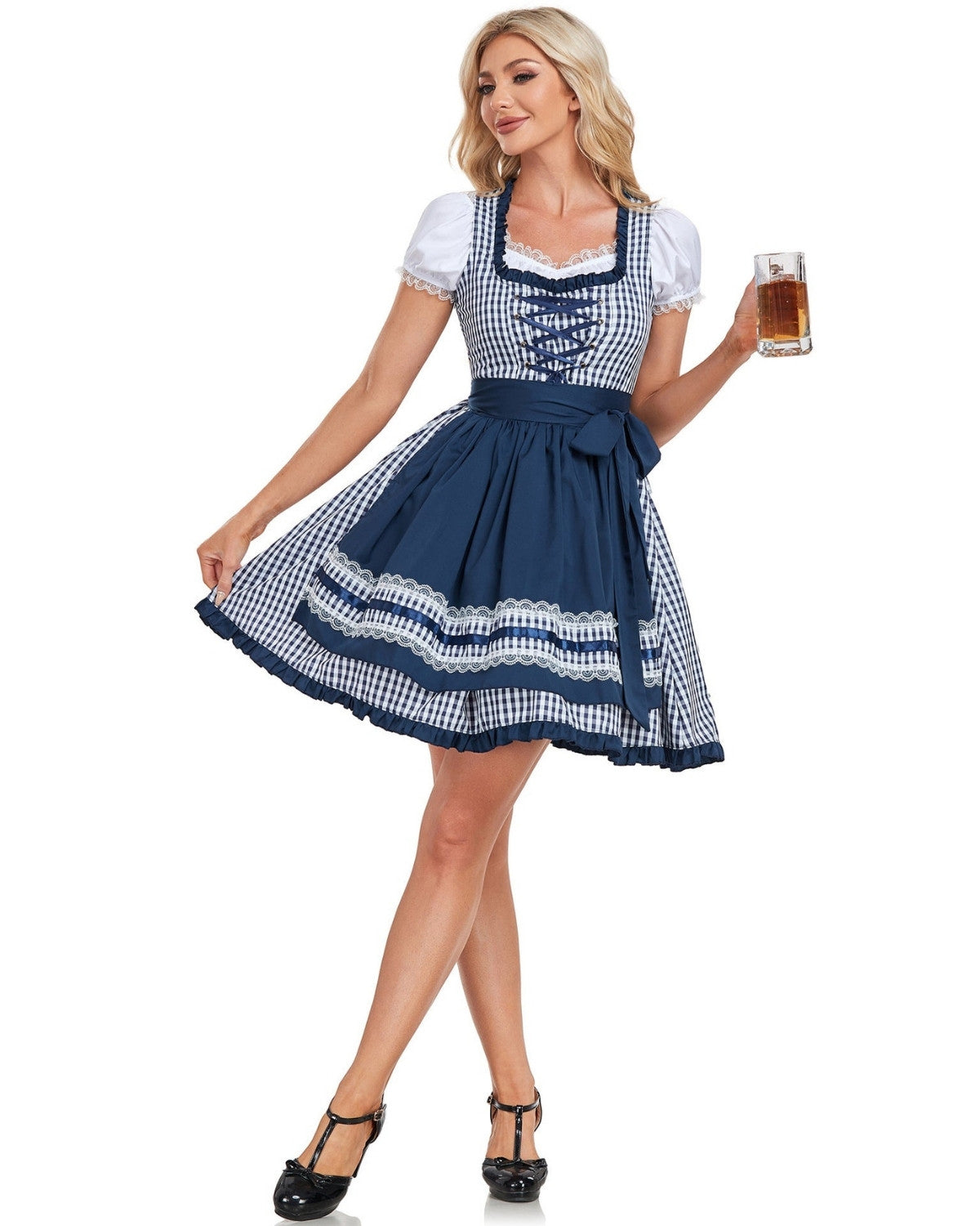 Traditionele Oktoberfest jurk met geplooide rok en knoopsluiting – Dames