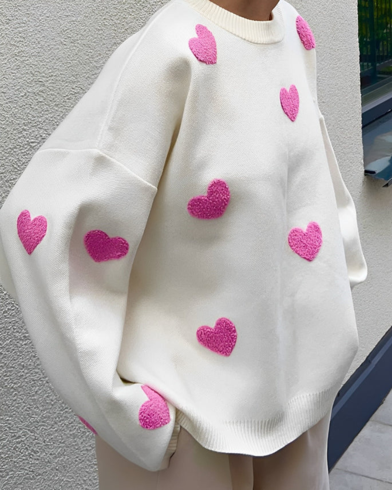 Zachte comfortabele oversized sweater van katoen met hartjes – Dames