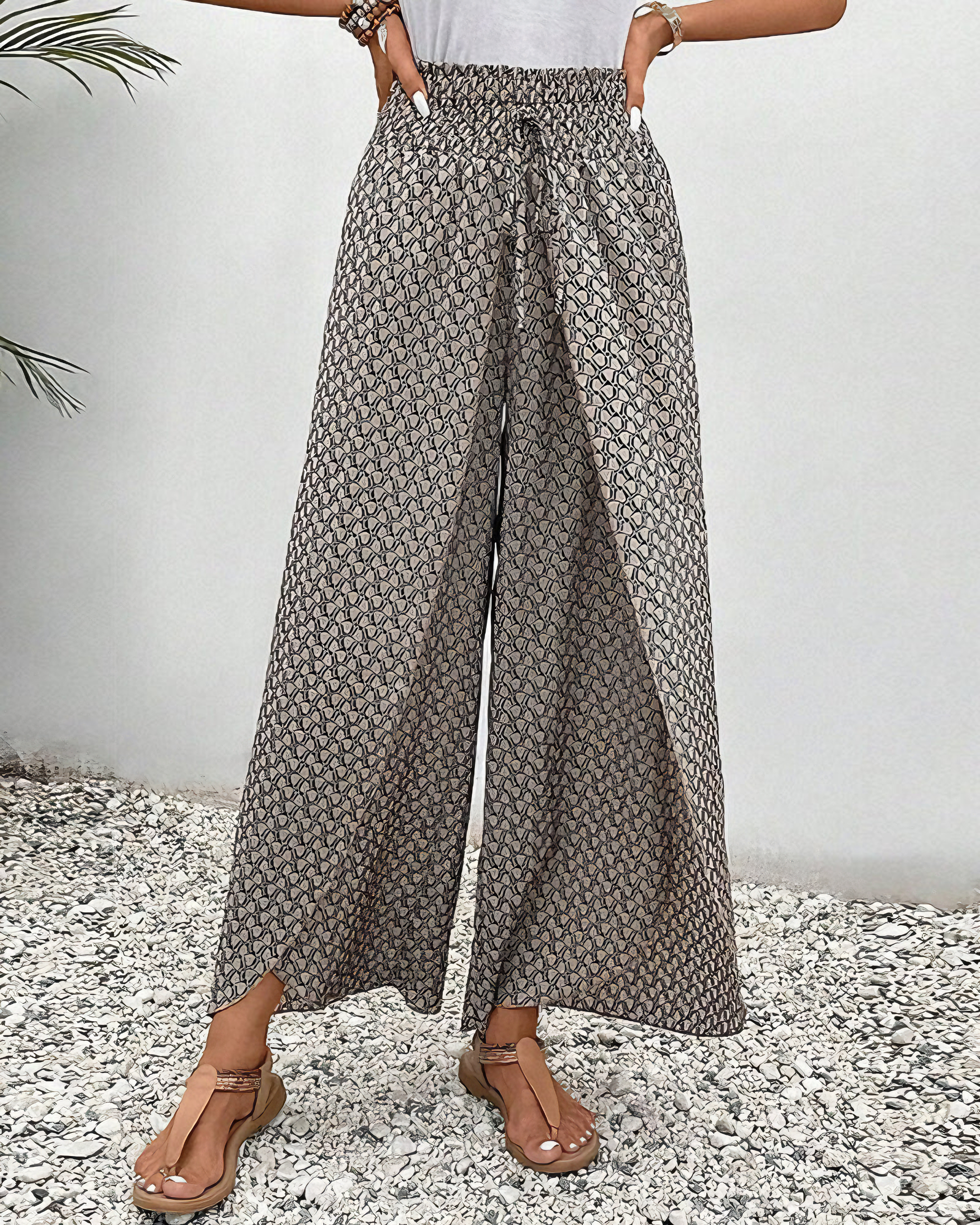 Stijlvolle wijde broek met geometrische print voor de zomer - Dames