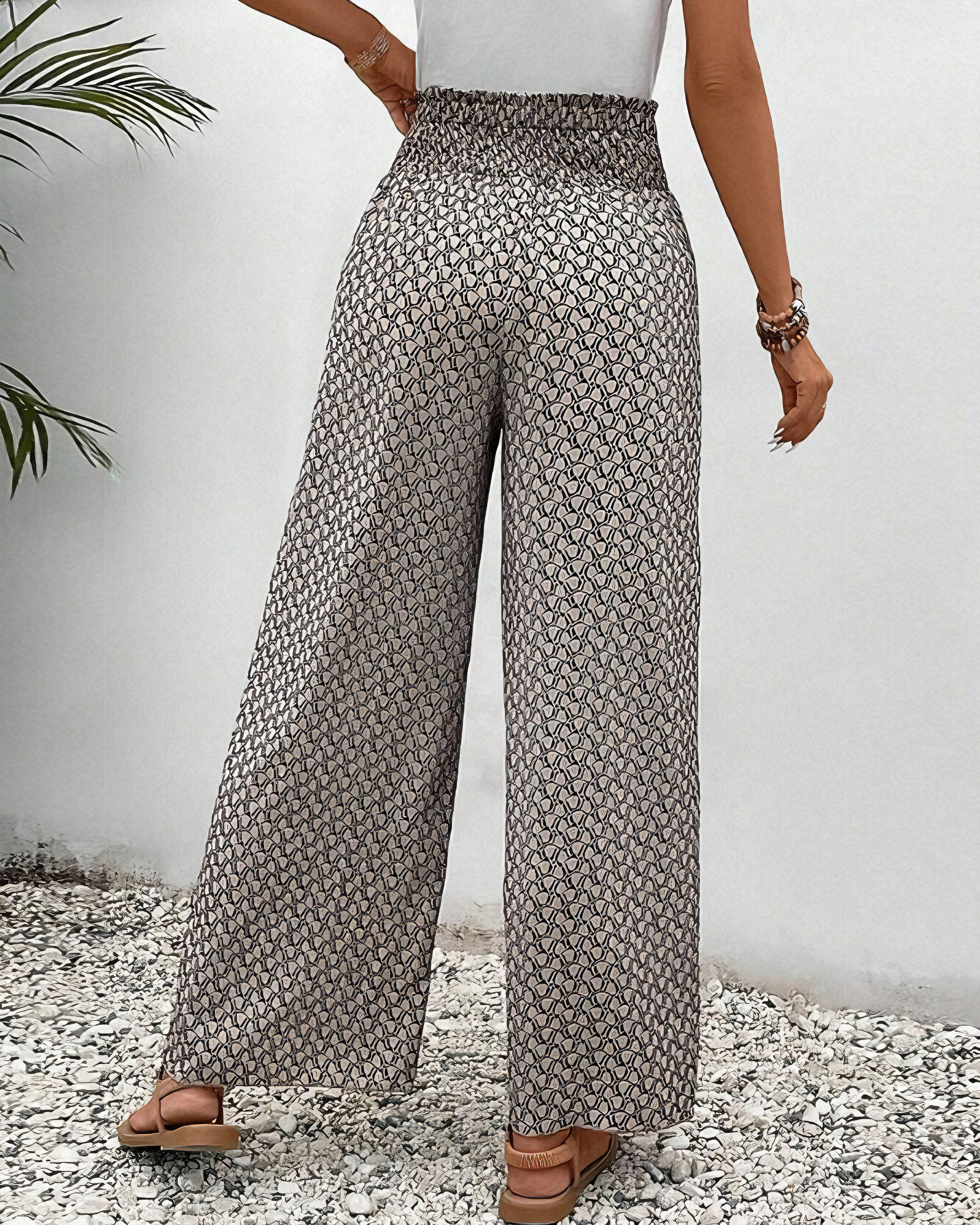 Luchtige wijde zomerbroek van viscose met geometrische print – Dames