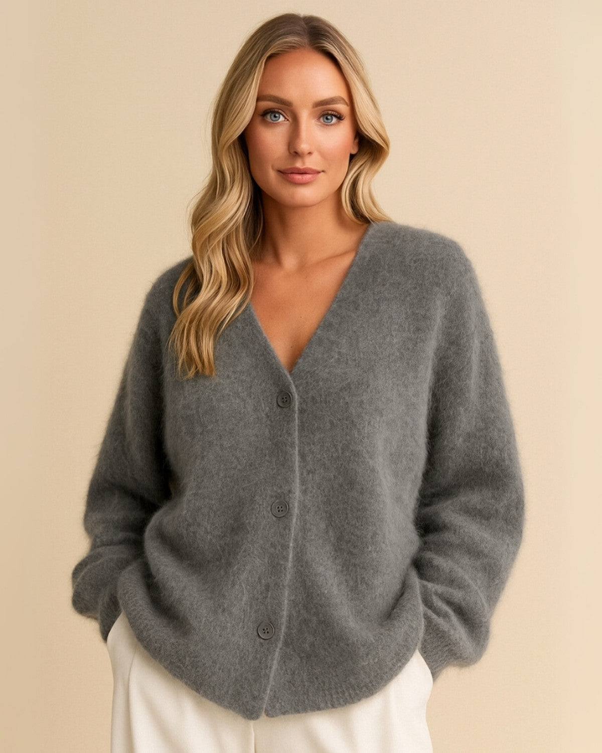 Verfijnd couture cardigan van kasjmierblend met elegante uitstraling – Dames