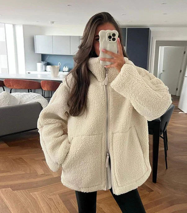 Oversized winter fleece jas met wolblend – Dames