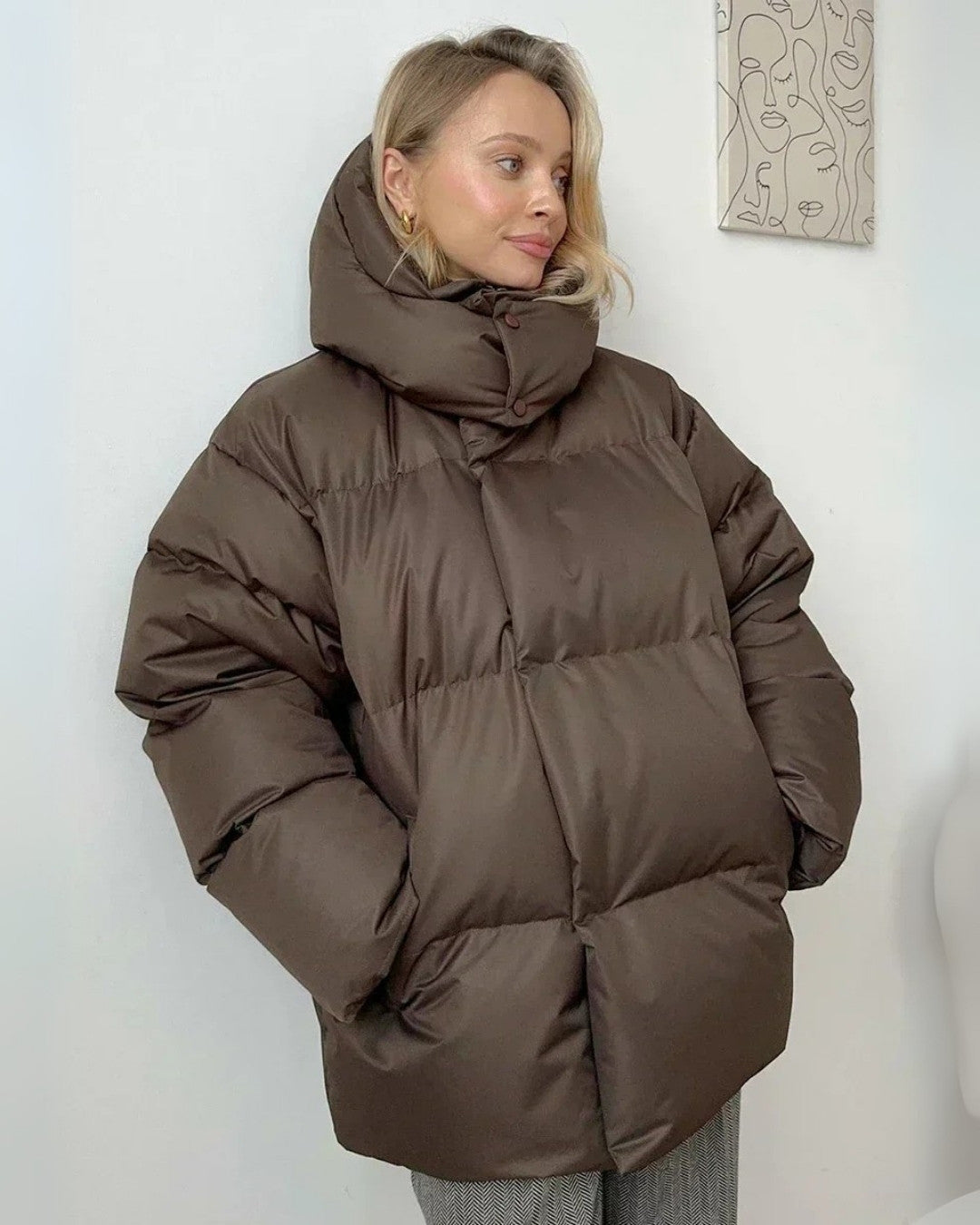 Warme gewatteerde oversized winterjas met capuchon – Dames