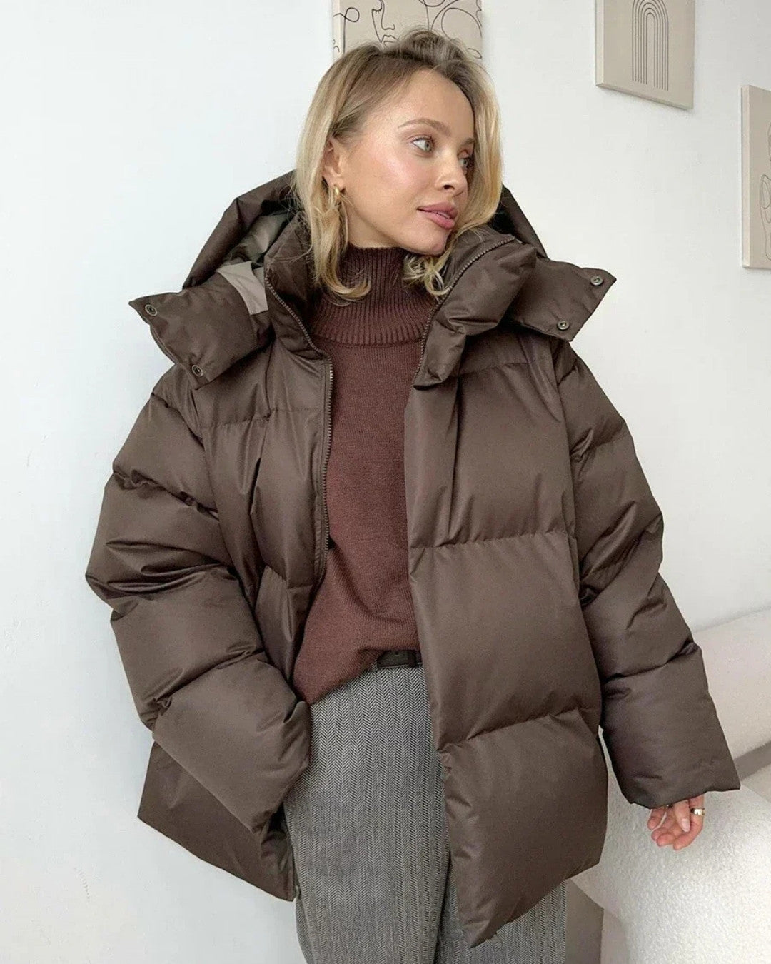 Warme gewatteerde oversized winterjas met capuchon – Dames