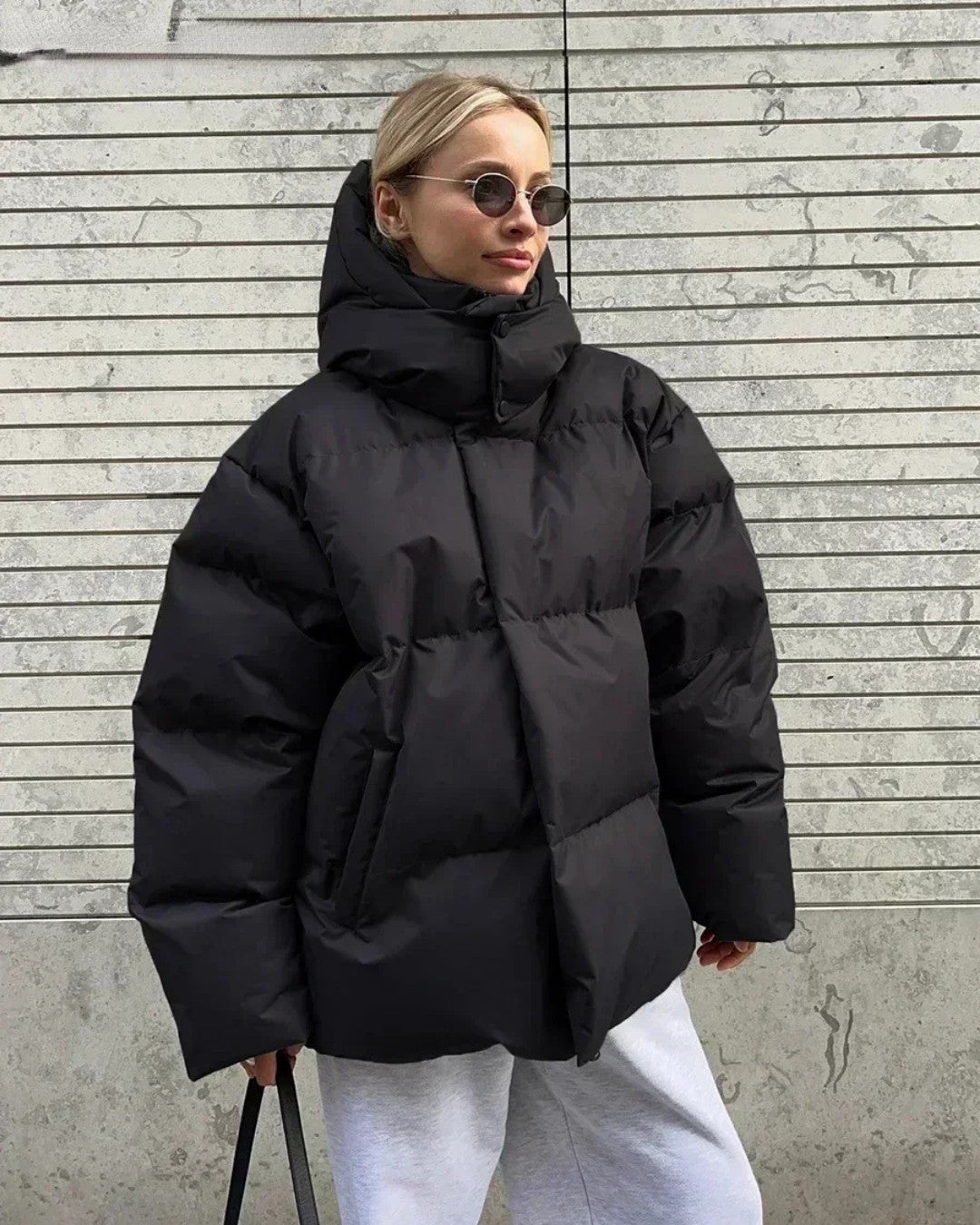Warme gewatteerde oversized winterjas met capuchon – Dames
