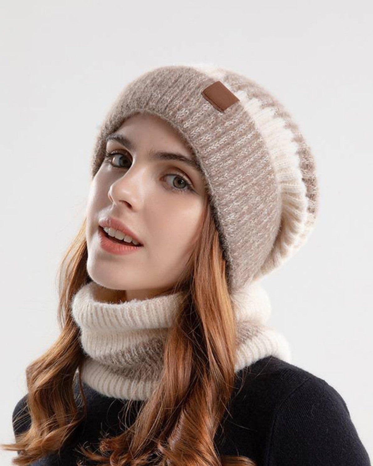 Warme muts en sjaal set met fleece voering – Dames