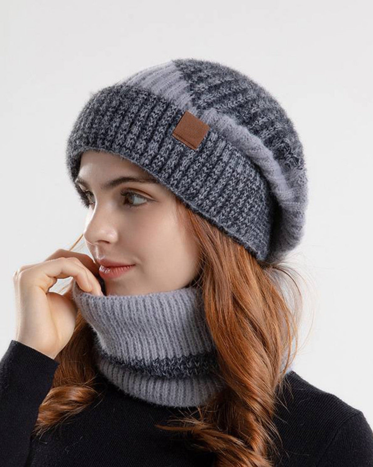 Warme muts en sjaal set met fleece voering – Dames