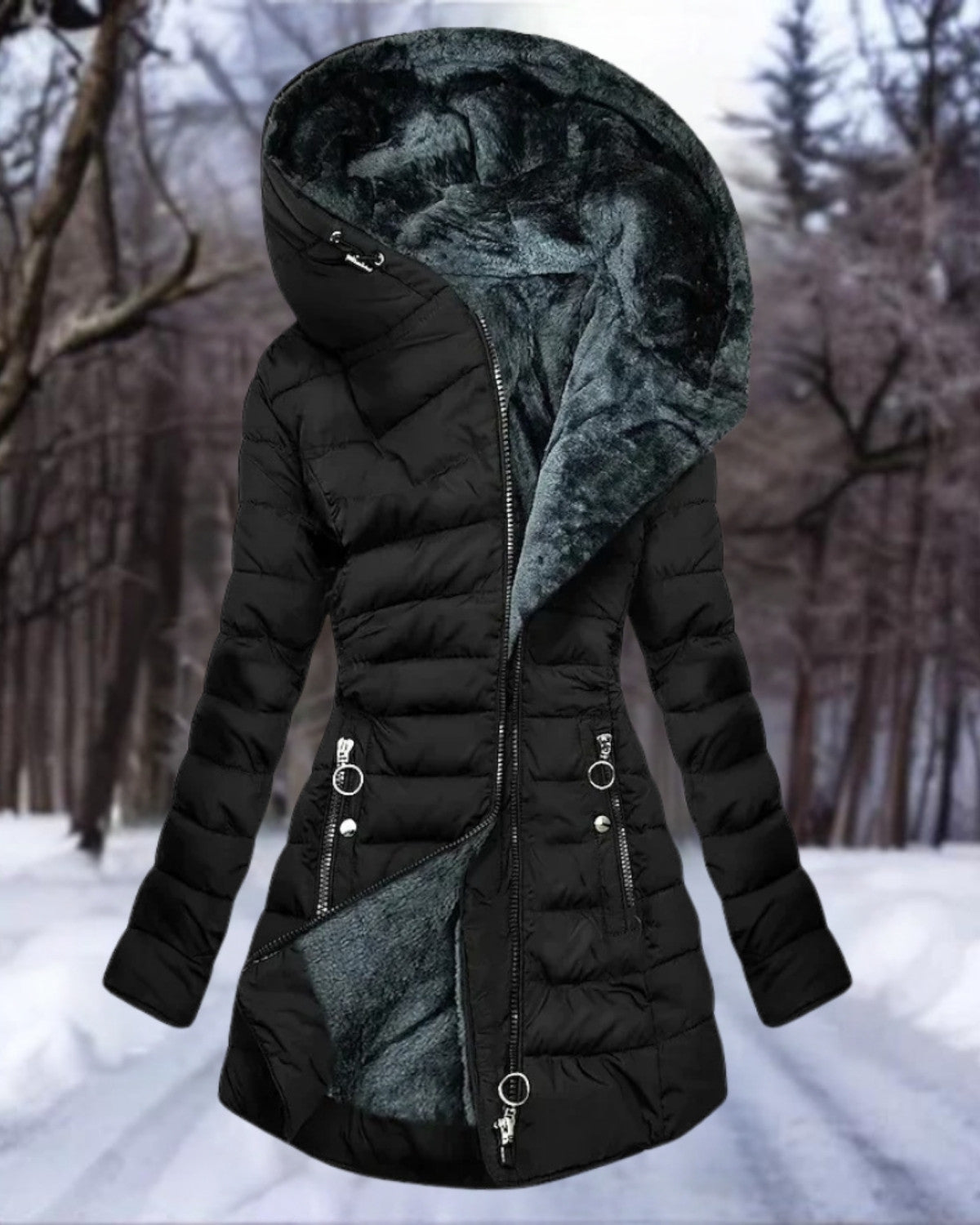 Warme pluche winterjas met zachte voering – Dames