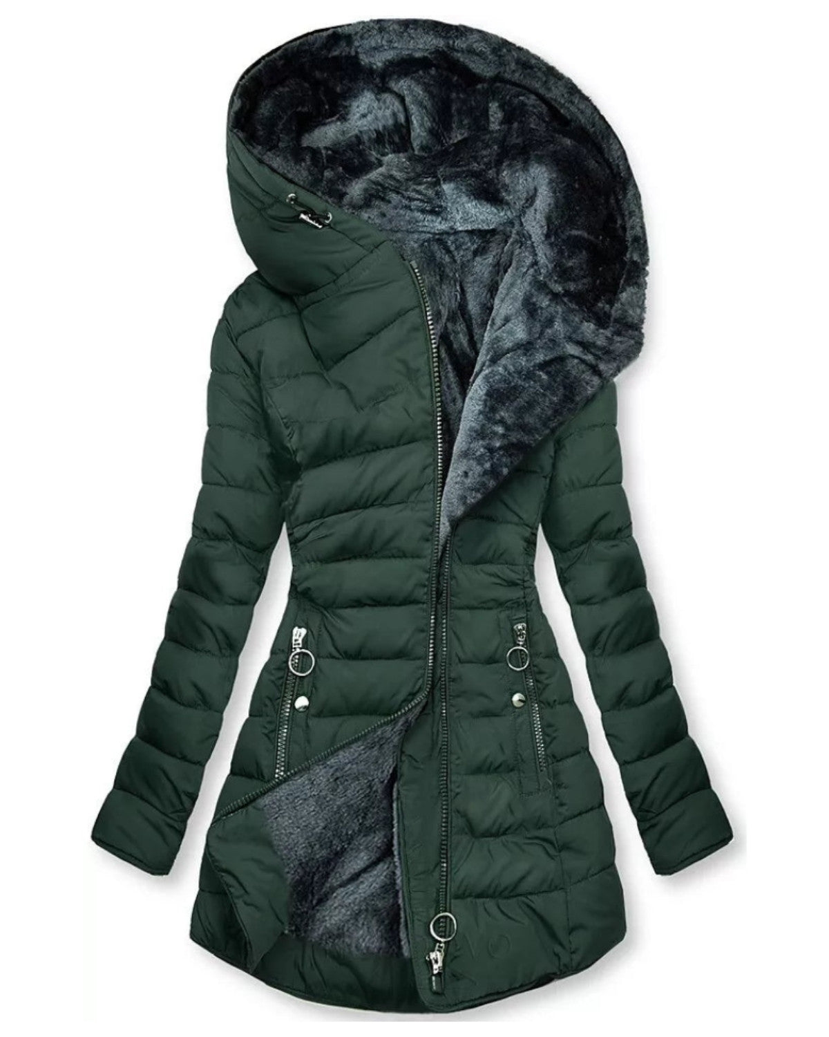 Warme winterjas met imitatiebont en waterdichte afwerking – Dames