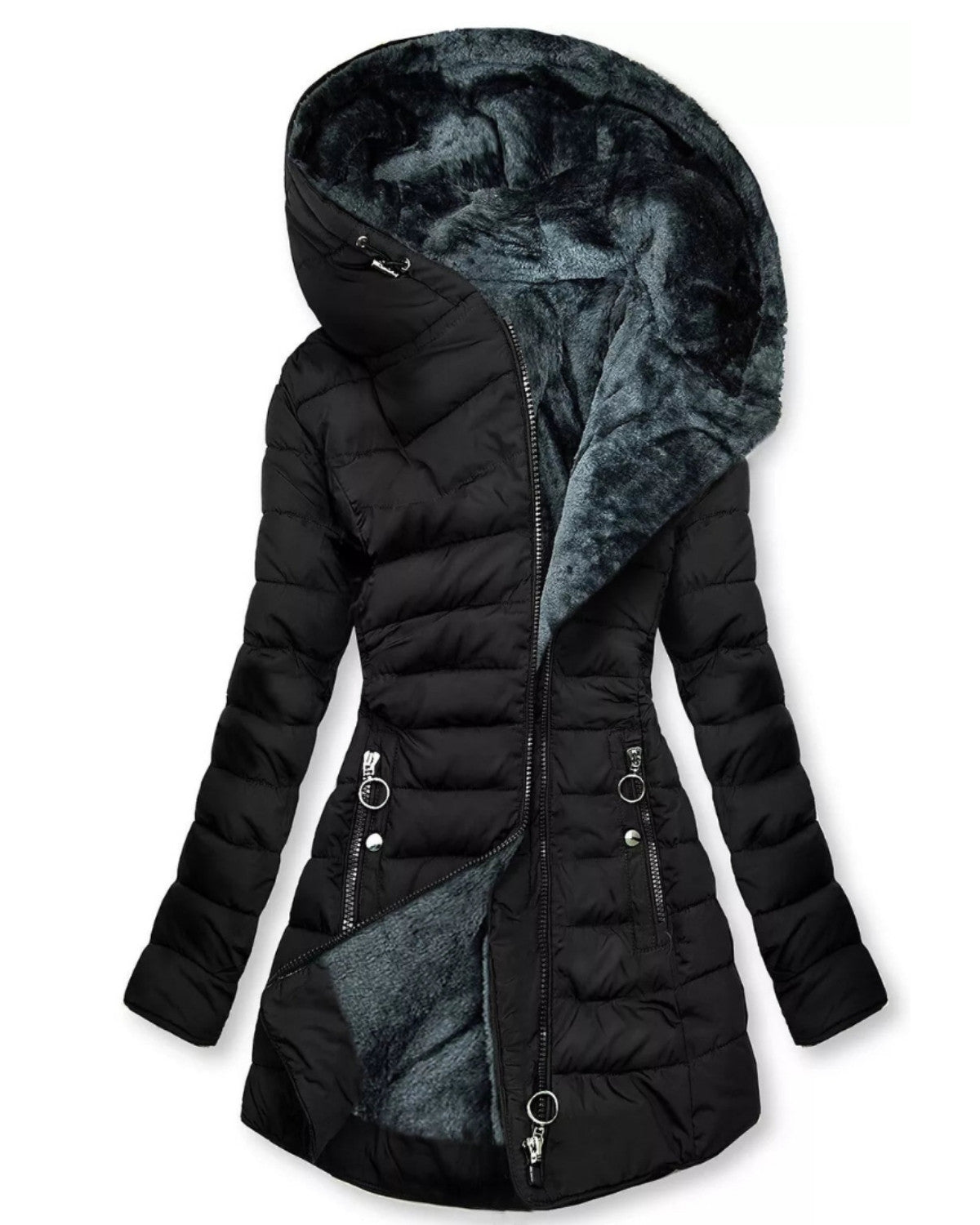 Warme winterjas met imitatiebont en waterdichte afwerking – Dames