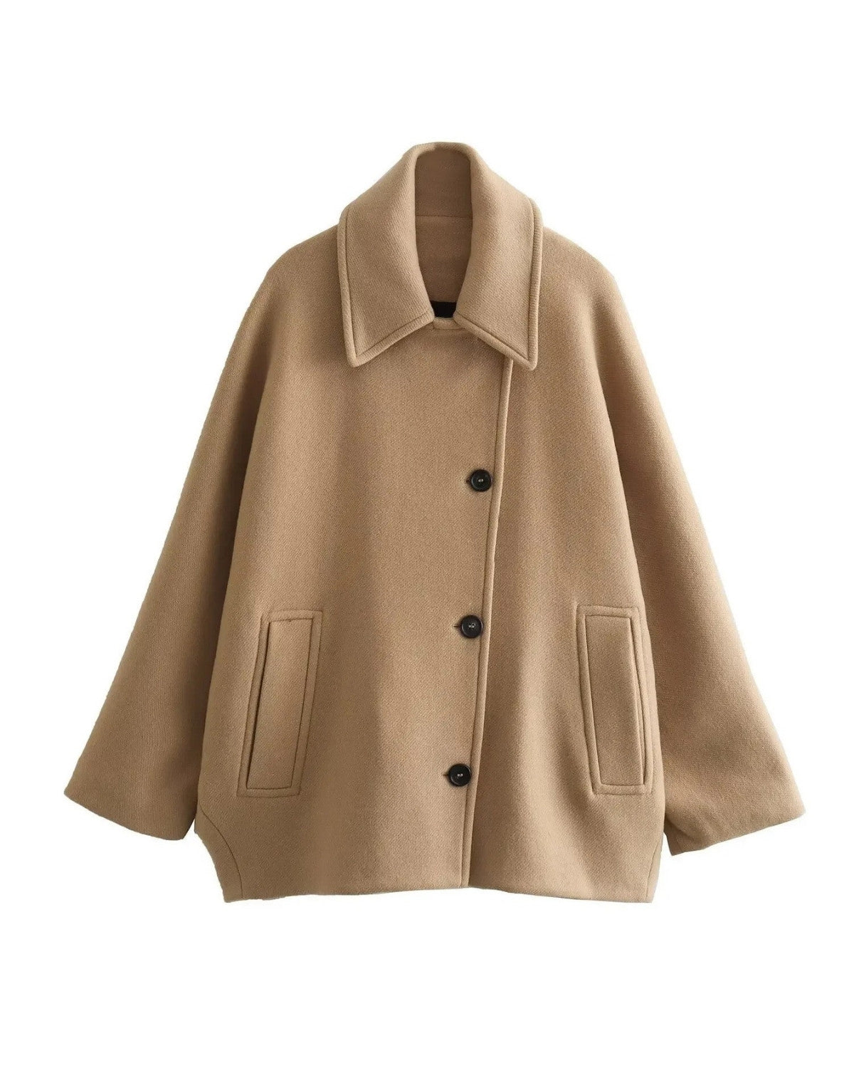 Warme wollen oversized herfstjas met knopen – Dames