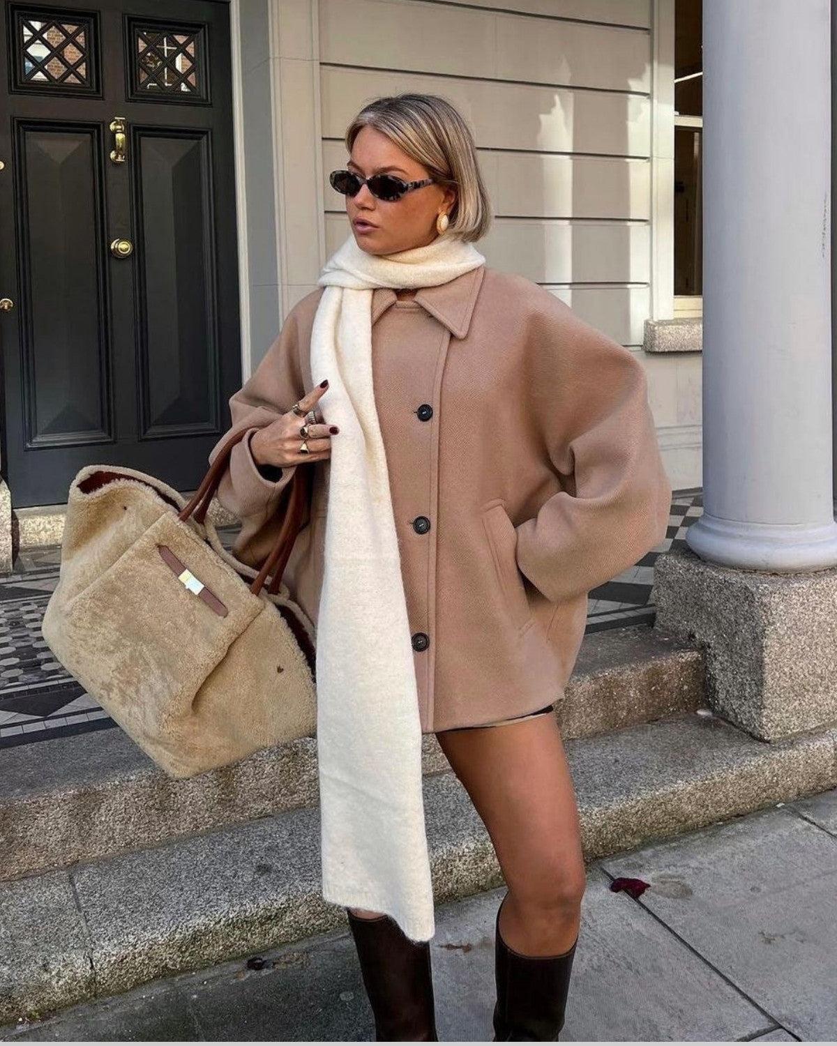 Warme wollen oversized herfstjas met knopen – Dames