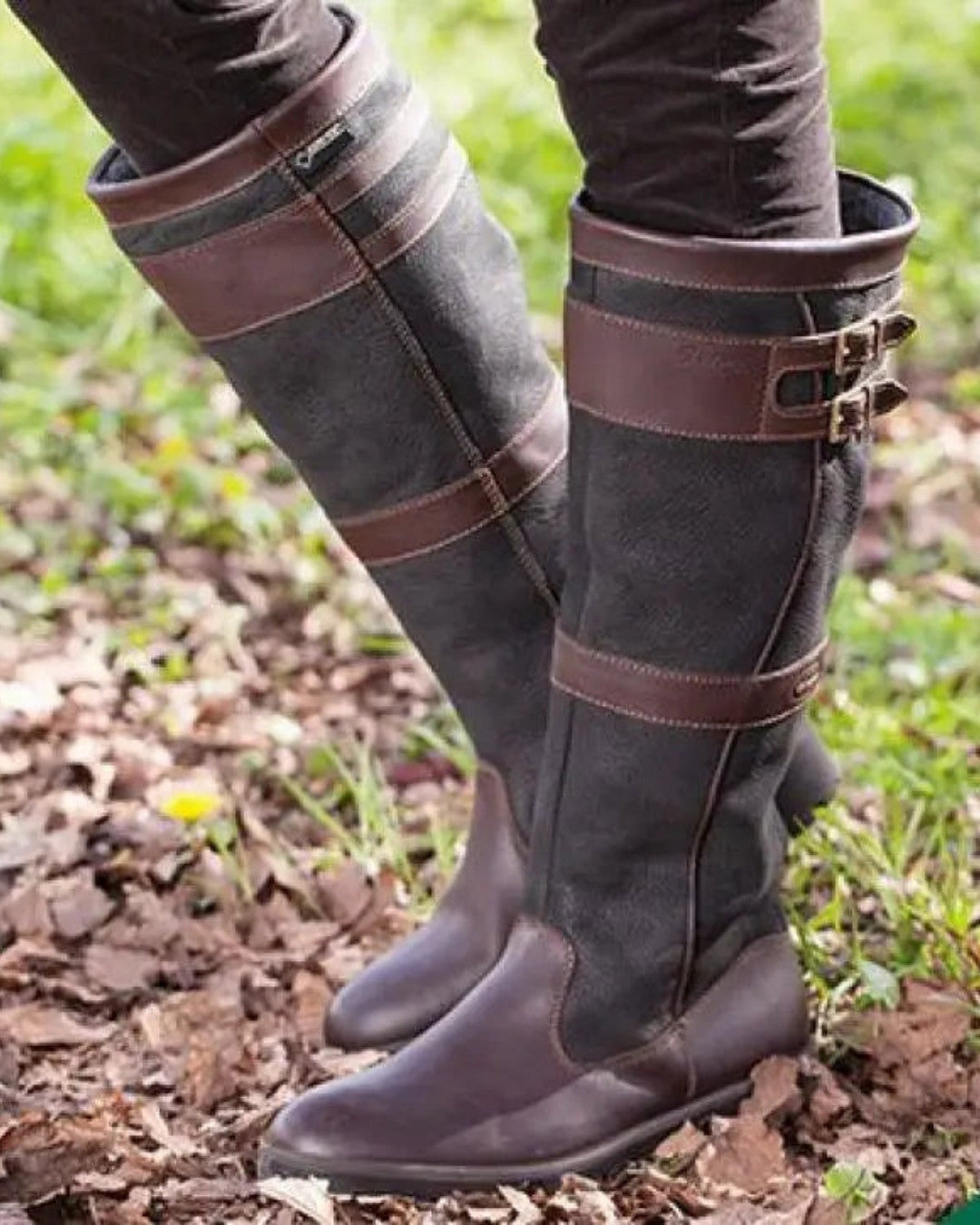 Waterdichte leren laarzen met hoge schacht en elegante gespen – Dames