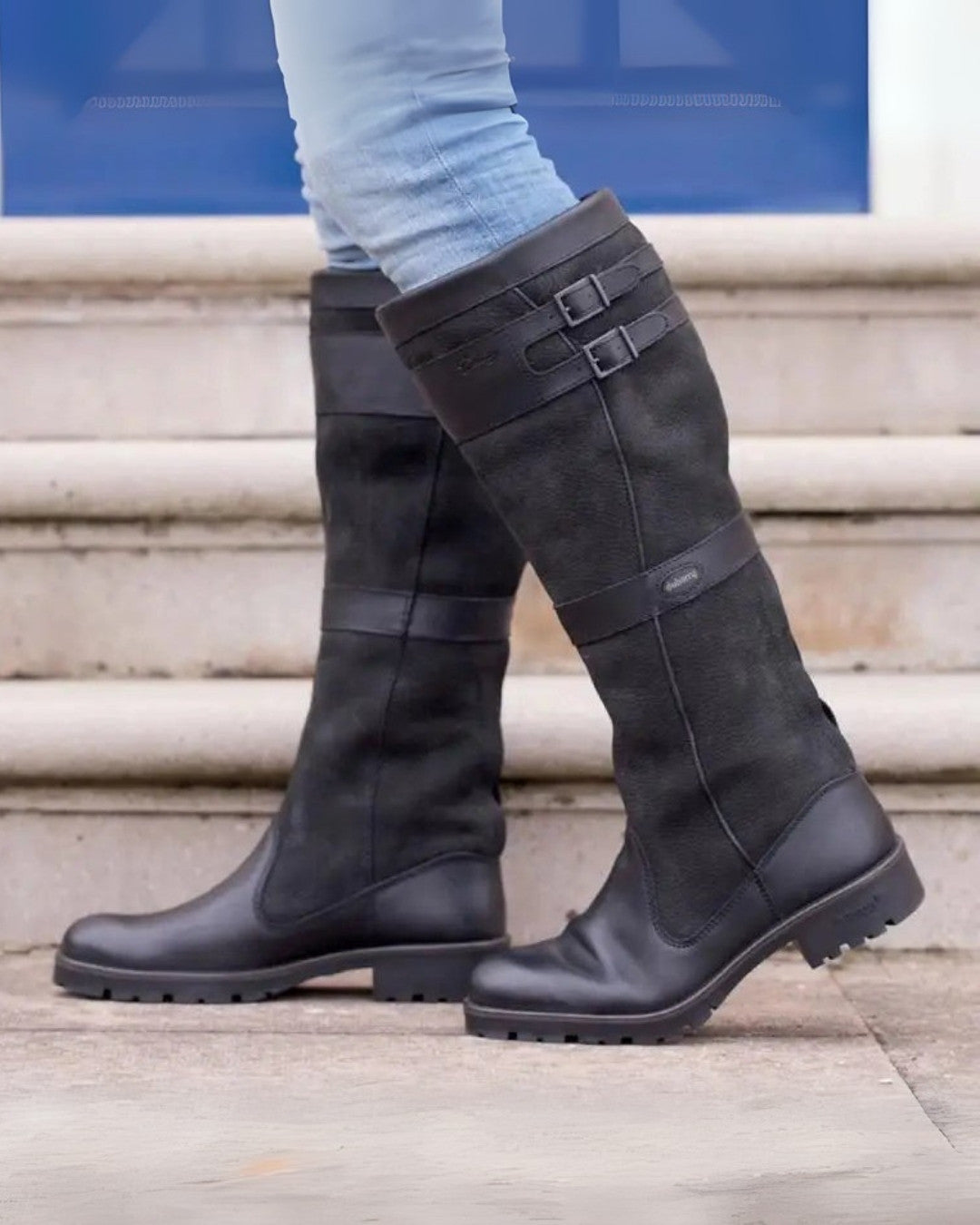 Waterdichte leren laarzen met hoge schacht en elegante gespen – Dames