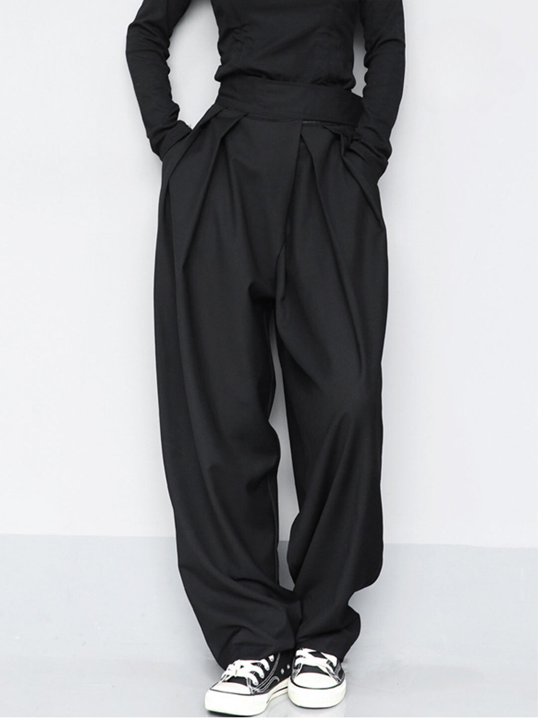 Oversized lange broek van geweven stof met effen design – Dames