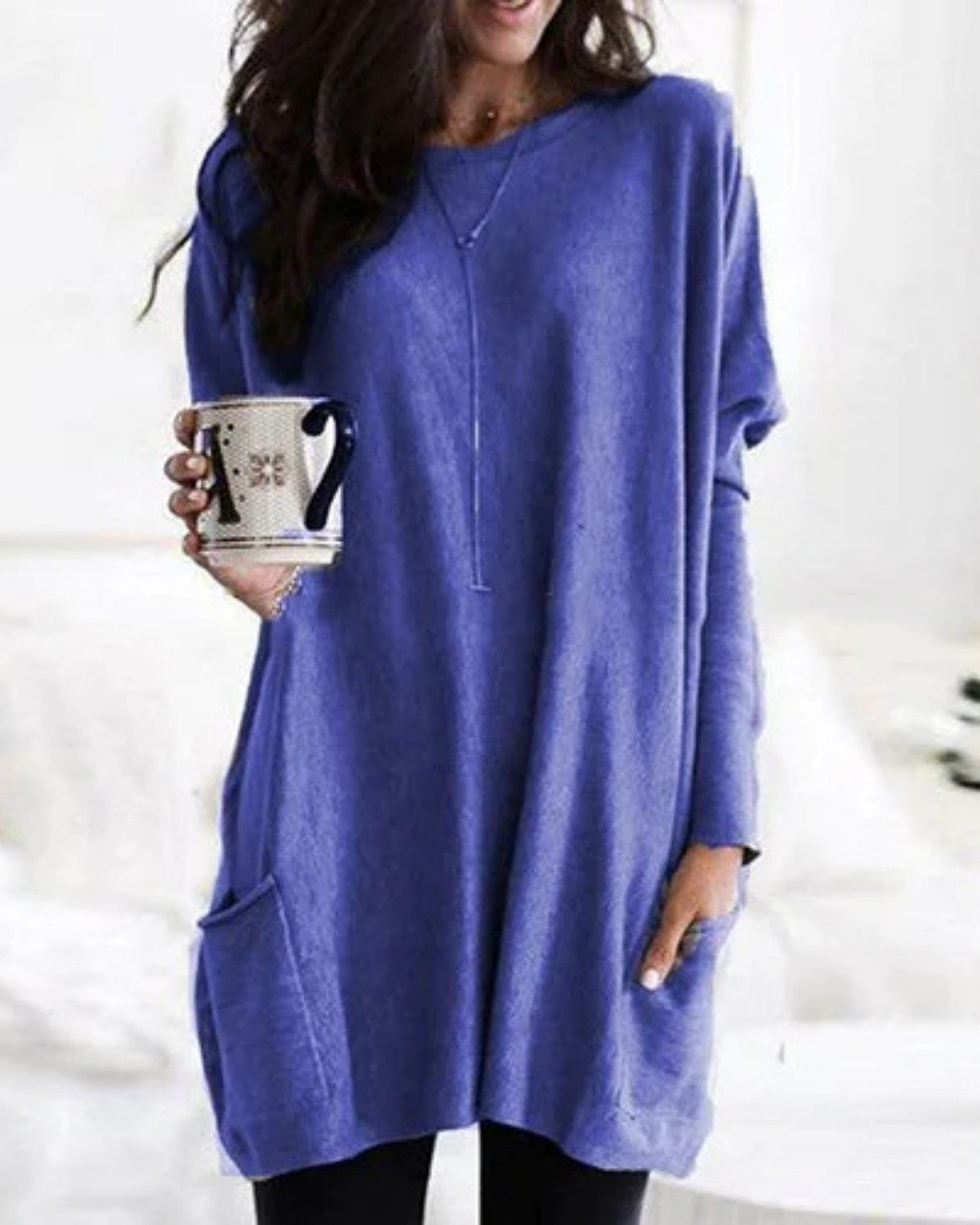 Zachte tuniek herfst trui met zakken en ronde hals – Dames