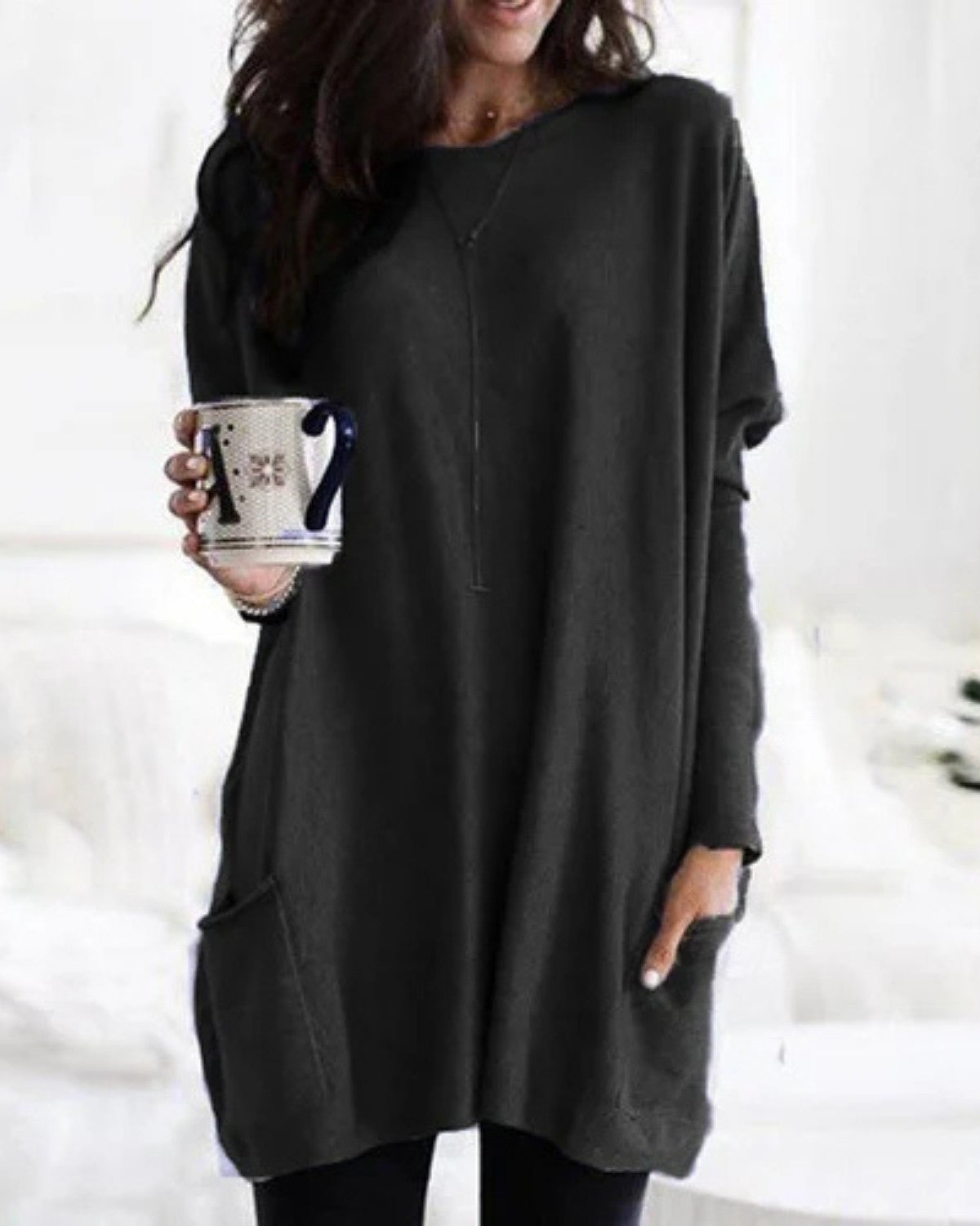 Zachte tuniek herfst trui met zakken en ronde hals – Dames