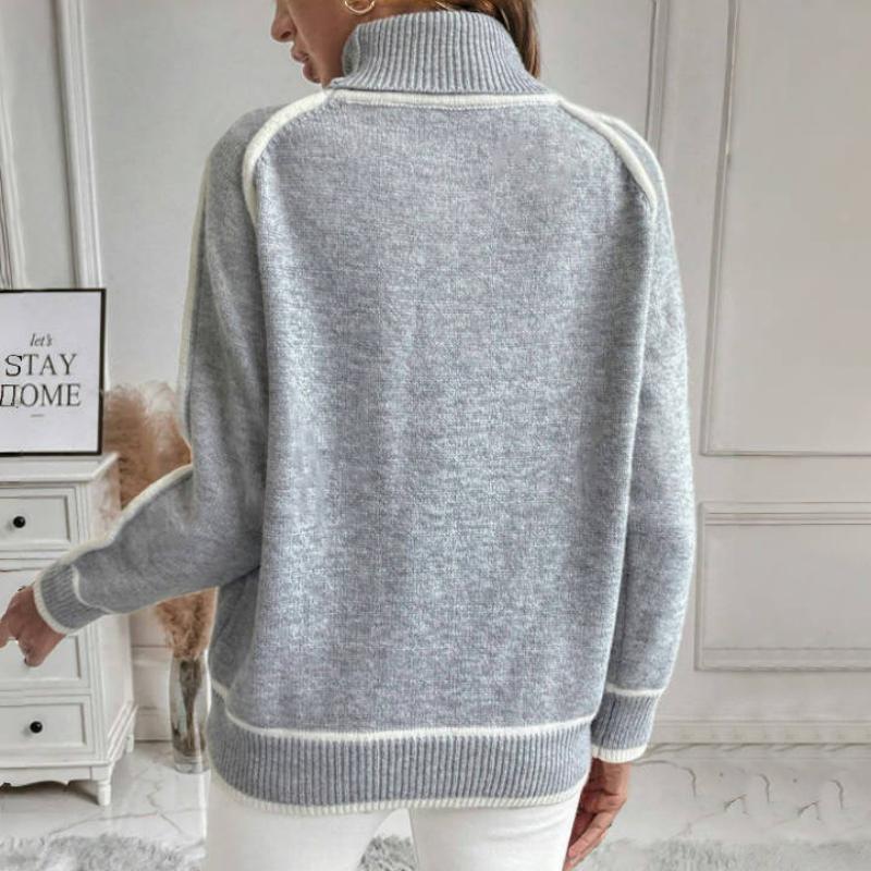 Casual gebreide trui met opstaande kraag in effen kleur – Dames