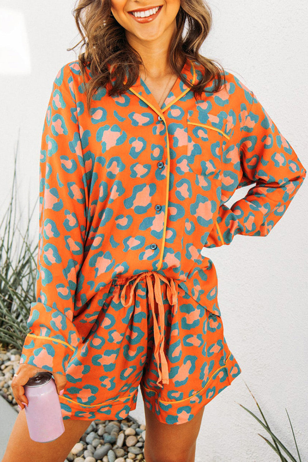 Comfortabele pyjamaset met panterprint van katoenmix voor de zomer – Dames