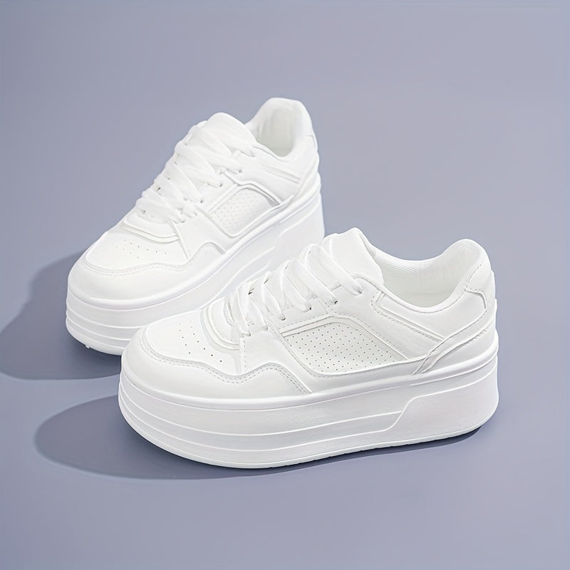 Witte plateau sneakers met trendy vetersluiting – Dames